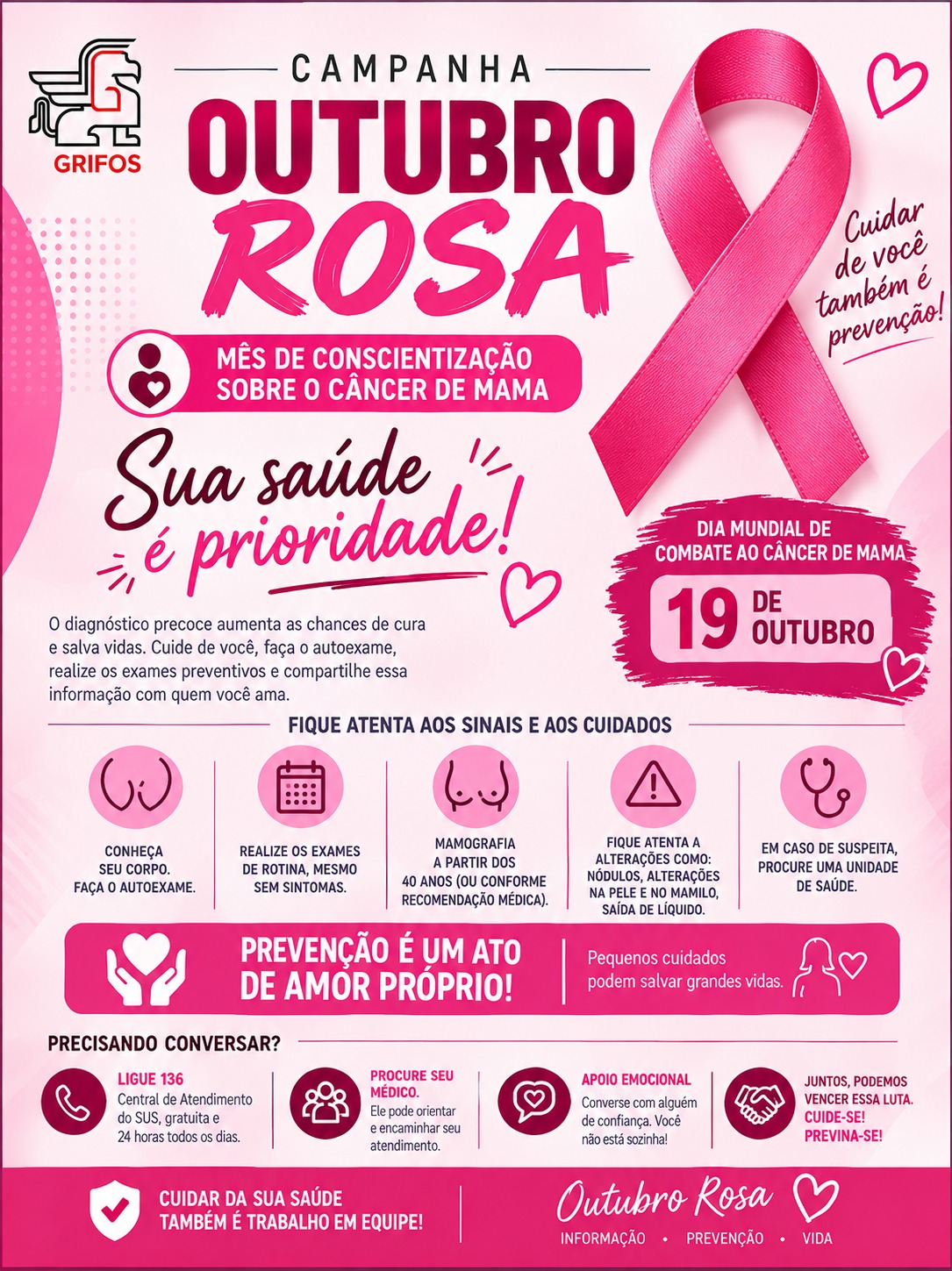 Campanha Outubro Rosa Grifos — conscientização sobre o câncer de mama